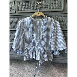 NWOT MISA Los Angeles  Seta Blue Striped Top with Tassels,  Size XS $254